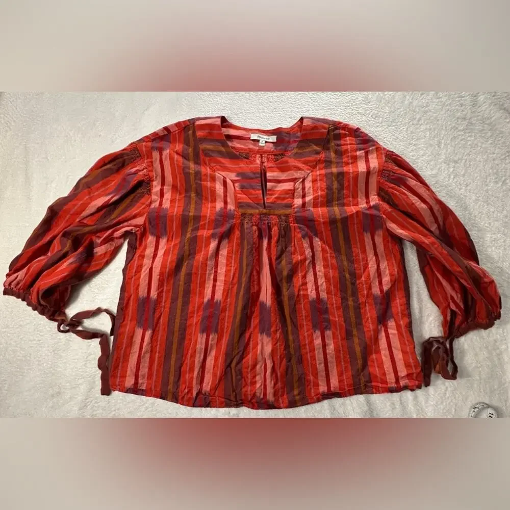 Madewell Ikat Peasant Popover Top puffed sleeve size small